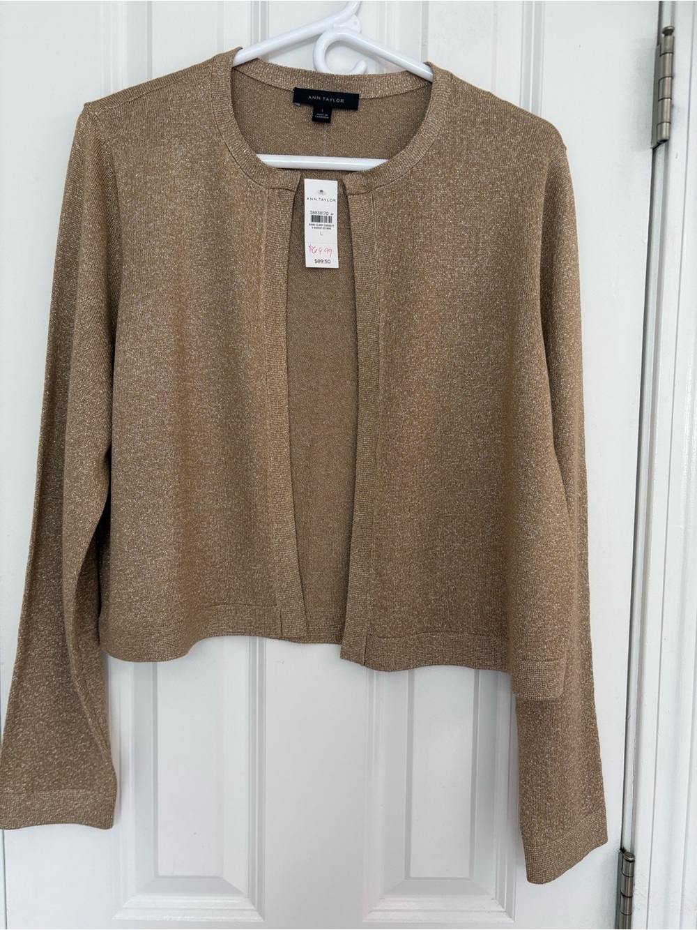 Ann Taylor Metallic Tan Open Cardigan and Shell Sweater Set - Picture 4 of 10